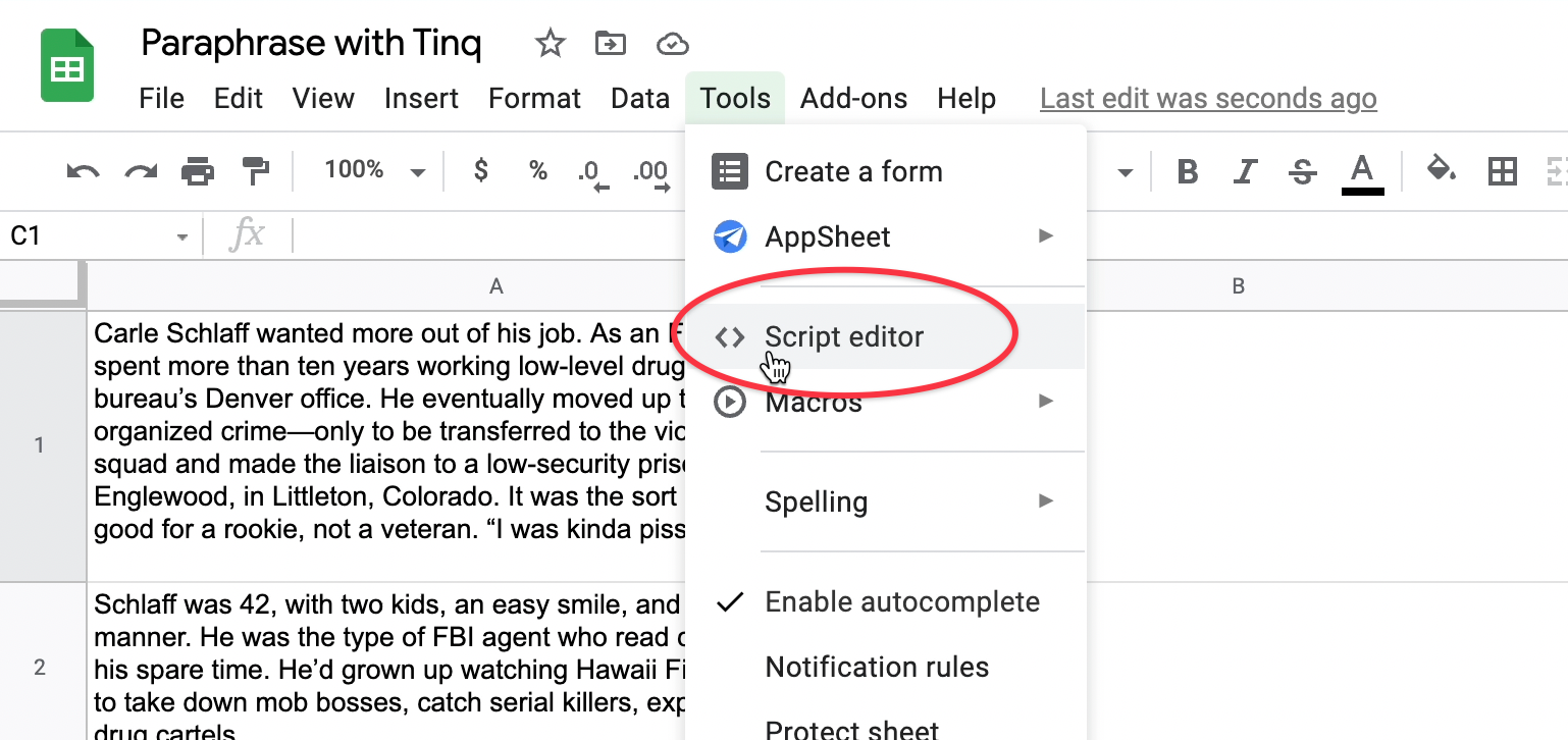 How to use Tinq in Google Sheets