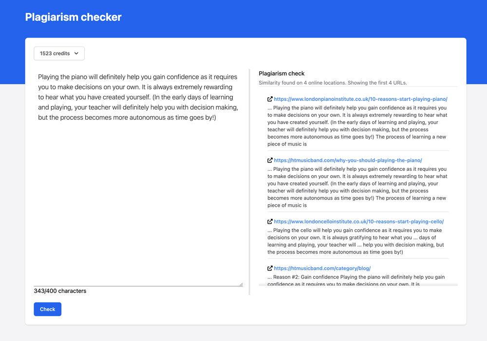 New: Online Plagiarism Checker